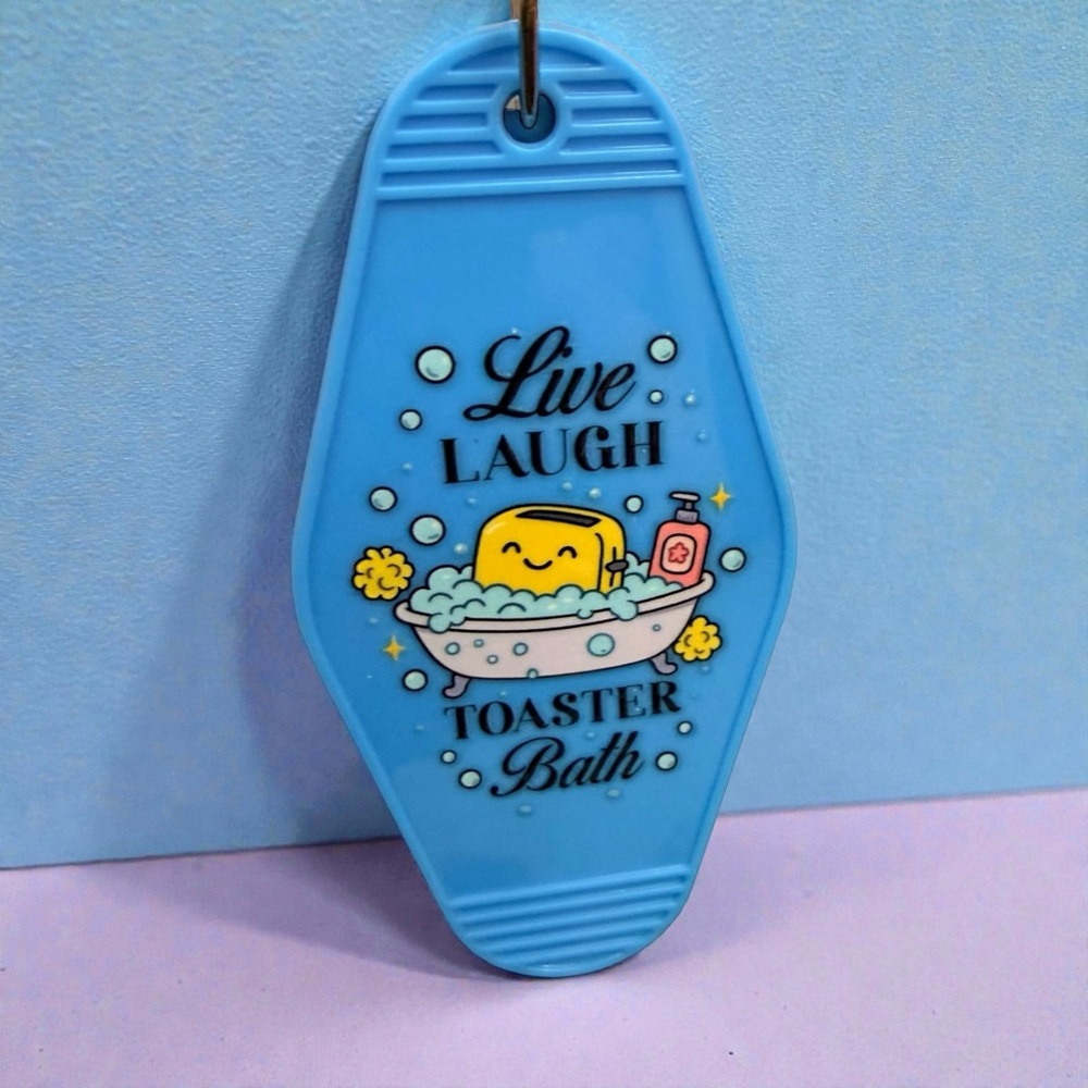 Handmade “Live Laugh Toaster Bath” Keychain – Funny Dark Humor Charm